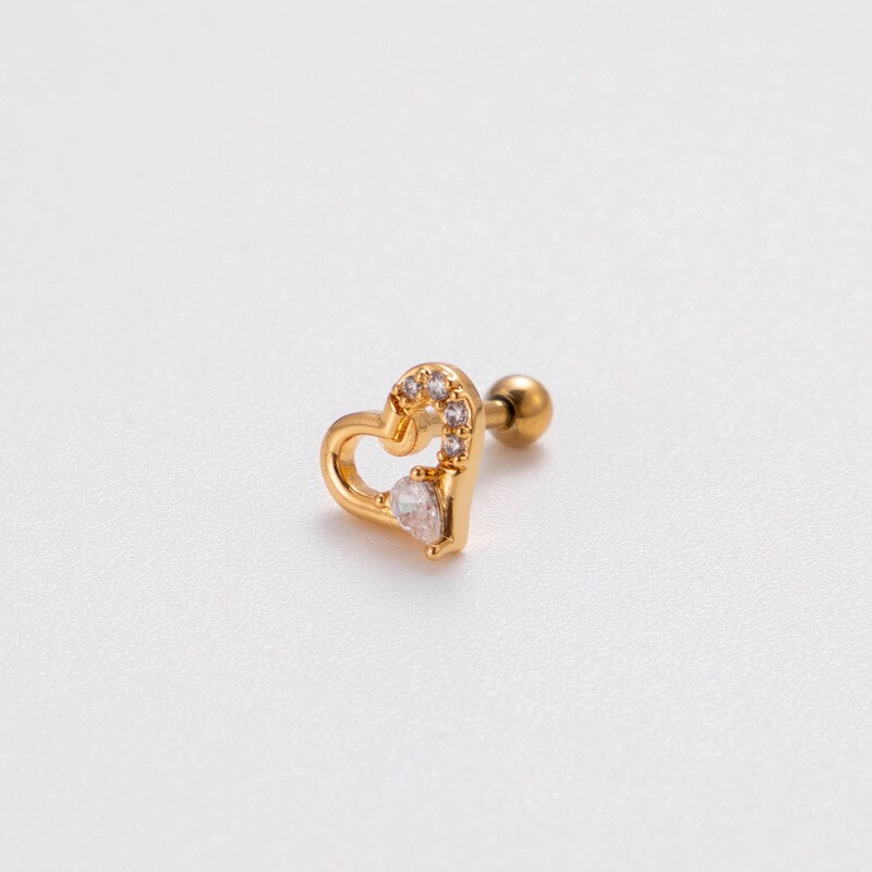 1 Piece Simple Series Simple Heart Titanium Steel  18K Gold Plated Material Zircon Women's Stud Earrings h5 